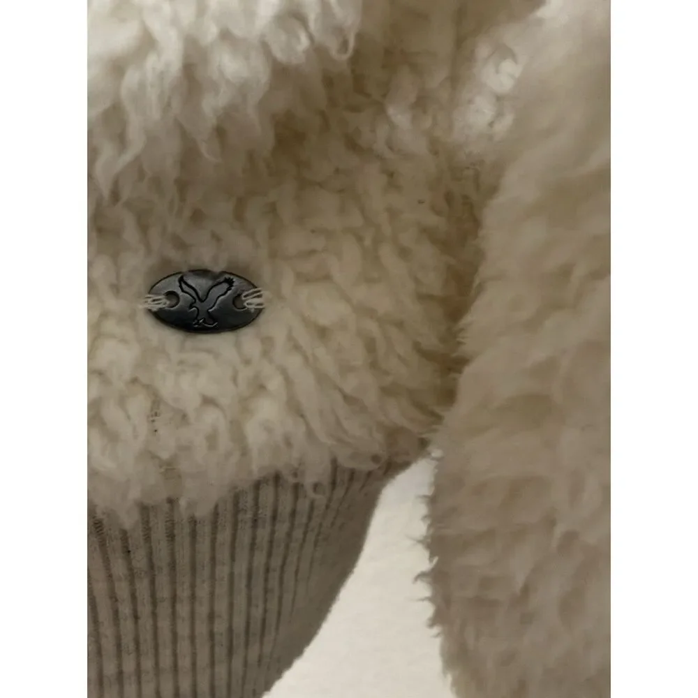 American Eagle Full Zip Cardigan Size L Fair Isle Sherpa Hooded Jacket